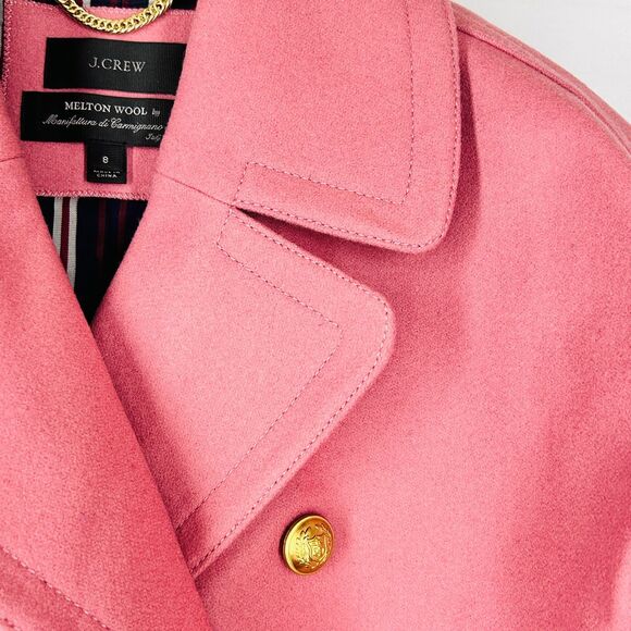 NEW J Crew 8 Melton Wool Blend Jacket Pink Crop Lined Gold Crest Buttons ITALY - Picture 3 of 8